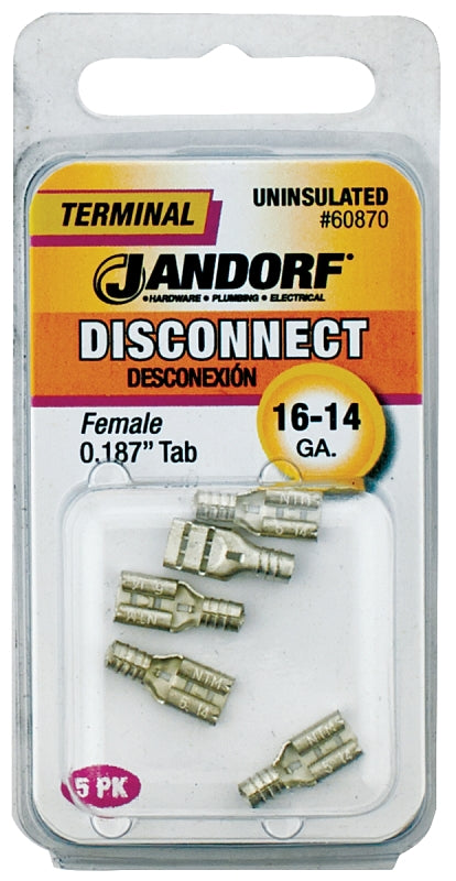 JANDORF SPECIALTY HARDWARE 60870 Disconnect Terminal, 16-14 Awg, Non-Insulated, Tin Plated Copper