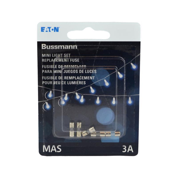 Cooper Bussmann BP/MAS-3A 3 Amp Glass Fast Acting Cartridge Fuse 125V Ul Listed in Buss Blue Packaging, Carded, 5-Pack, Piece