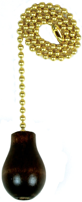 Jandorf 60318 Pull Chain with Walnut Wooden Knob, 12" Long Solid Brass Beaded Chain
