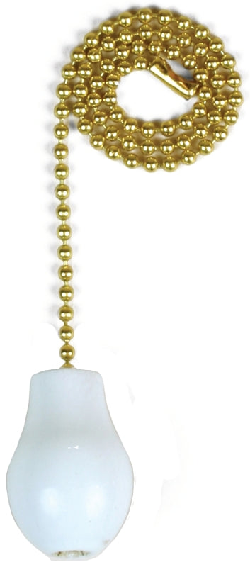Jandorf 60319 Pull Chain with Wooden Knob, 12" Long Solid Brass Beaded Chain, White