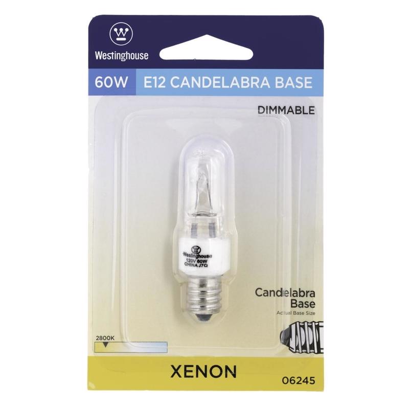 Westinghouse Clear Lighting 0624500, 60w T3 Incandescent Single-End Xenon Krypton E12 (Candelabra) Base, 120v, 1 Count (Pack of 1)