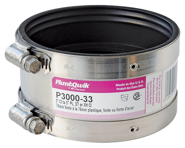 Fernco P3000-33 Coupling CI to PVC, Steel 3" x 3"