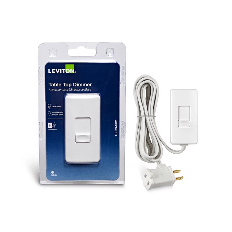 Leviton Table Top Plug in Lamp Dimmer for Dimmable LED, Halogen and Incandescent Bulbs, TBL03-10W, White