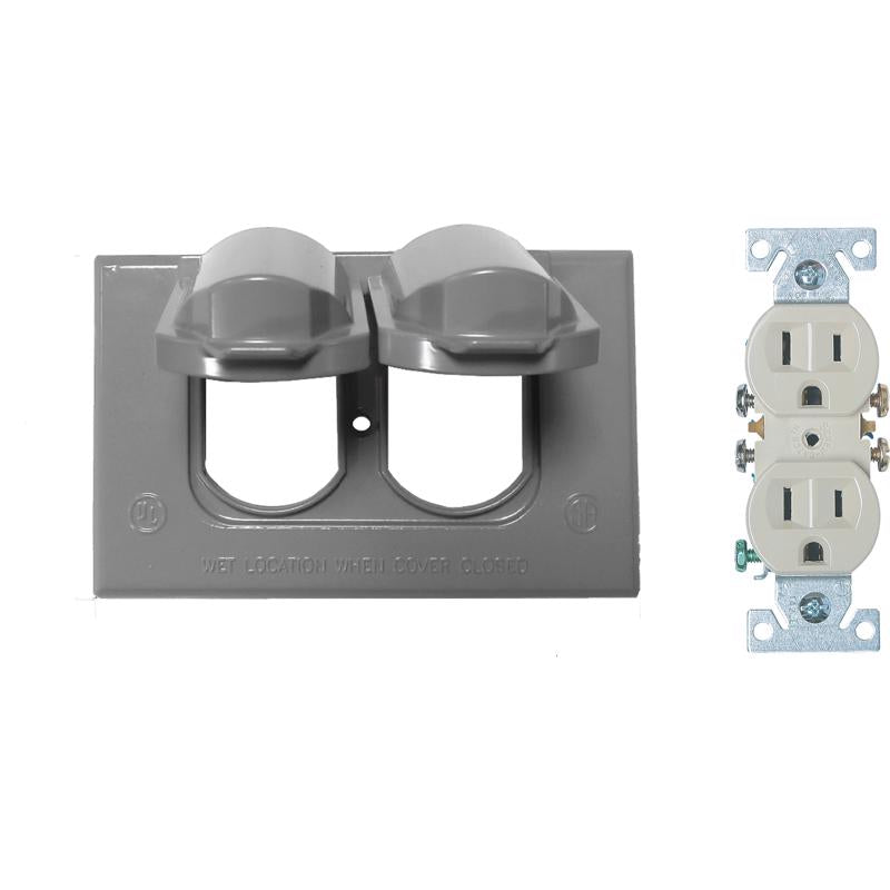 Sigma Electric Rectangle Metal 1 Gang Duplex Outlet Kit for Wet Locations