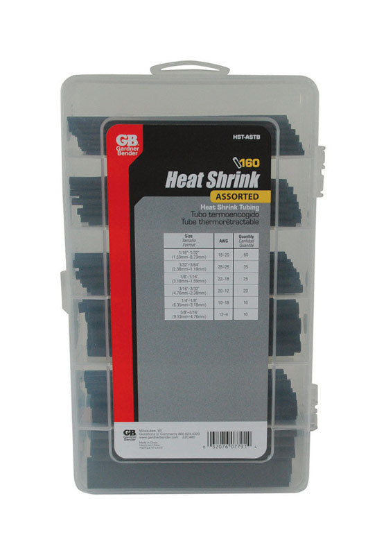 Gardner Bender 1/16-3/32-1/8-3/16-1/4-3/8 in. Dia. Black Heat Shrink Tubing 160 pk Hst-Astb