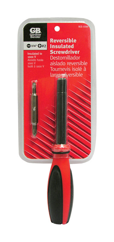 Gardner Bender SCE-3260 Reversible Insulated Screwdriver, No. 2 Phillips & 3/16 in.