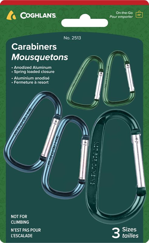 Coghlan's Multi-Pack Carabiners - 5-Pack Aluminum Clip Hooks (2 x 4mm, 2 x 6mm, 1 x 8mm) for Camping, Hiking, and Outdoor Gear - Lightweight & Durable Carabiners for Keychains, Backpacks, and Tools 2513