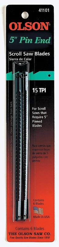 Olson Saw SC41101 Pin End Scroll Saw Blade, 15 TPI Regular