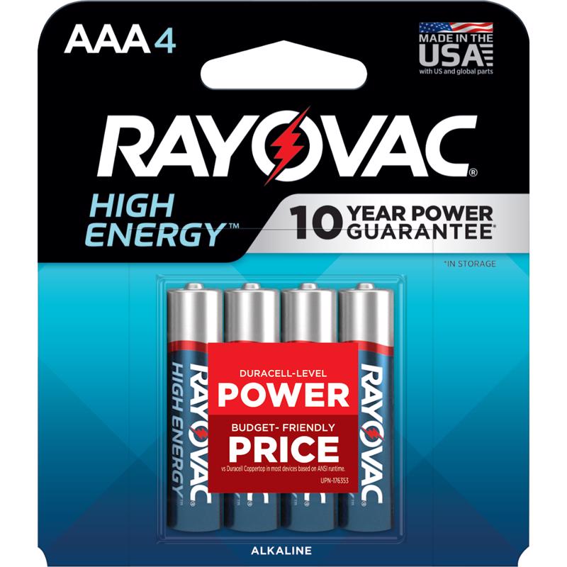 Rayovac High Energy Premium Alkaline Battery, AAA, 4/Pack (RAY8244K)