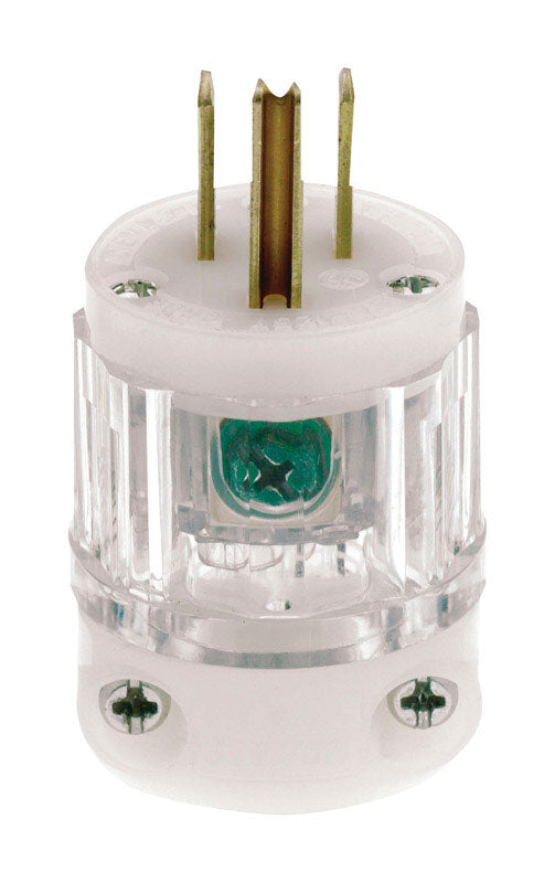 Leviton 8215-PLC 15 Amp, 125 Volt, NEMA 5-15P, 2P, 3W, Hospital Grade, Plug, Straight Blade, Grounding, Power Indication, Transparent