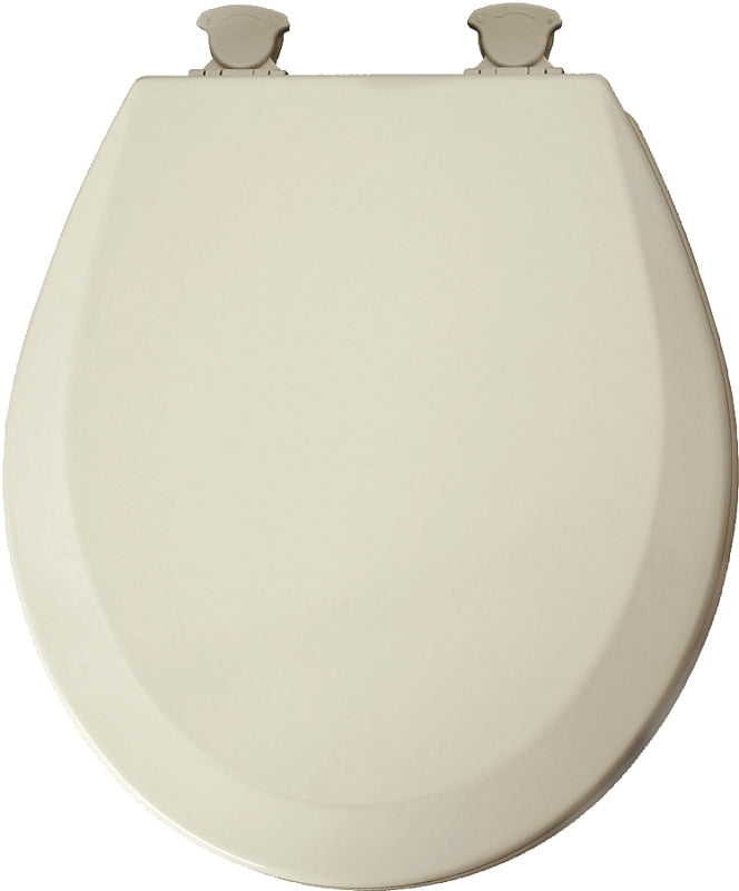 MAYFAIR 41EC 346 Cameron Toilet Seat will Never Loosen and Easily Remove, ROUND, Durable Enameled Wood, Biscuit/Linen