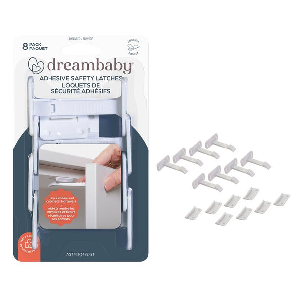 Dreambaby Adhesive Safety Latches for Drawers & Cabinets, White, 8 Count L1415
