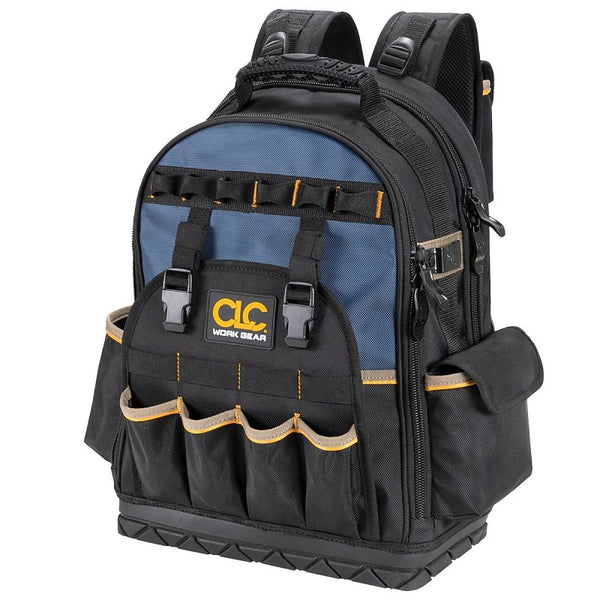 Custom Leathercraft CLC Work Gear PB1133 38 Pocket Molded Base Tool Backpack, Black/Blue