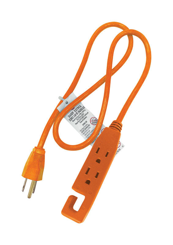 1ip-002-003fogp Indoor Triple Outlet Cord, Orange, 3'