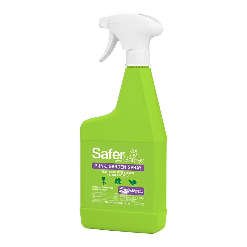 Safer Garden 3-in-1 Ready-to-Use Fungicide, Miticide, and Insecticide Spray, 24 oz Spray - Kills Insects & Mites - Controls & Prevents Fungal Diseases - SG5452 - OMRI Listed for Organic Gardening