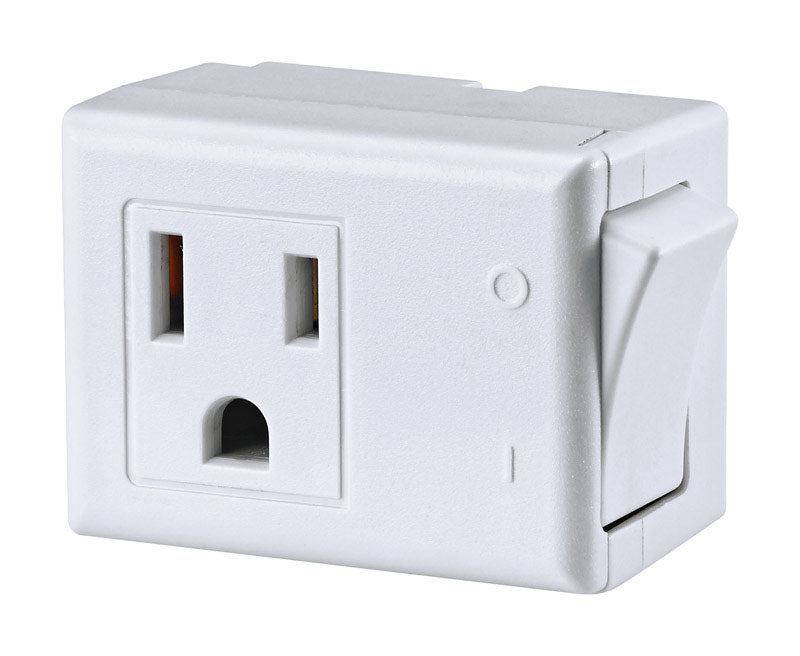 Leviton 1470-W 15 Amp, 125-Volt AC 3-Wire Grounded Switch Tap with ON/OFF Button, White