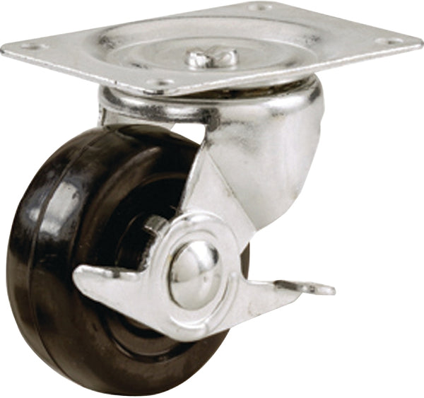 Shepherd Hardware 9509 2-Inch Soft Rubber Swivel Plate Caster with Side Brake, 90-lb Load Capacity