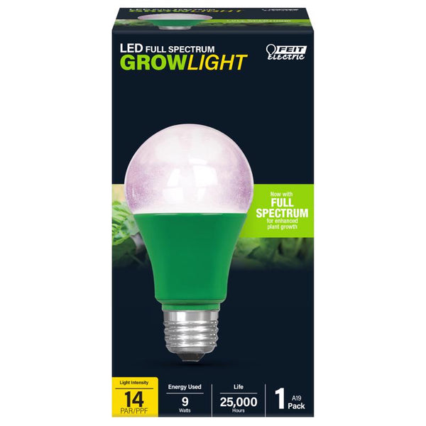Feit Electric A19/GROW/LEDG2/BX Full Spectrum Led 60W Equivalent A19 Non-Dimmable Hydro Grow Light Bulb, Green