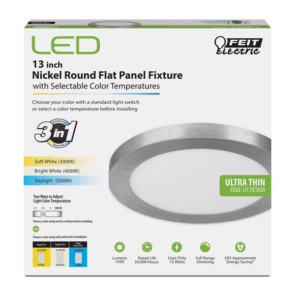 Feit Electric 13 in. W x 13.1 in. L Nickel LED Flat Panel Light Fixture FP13/4WY/NK
