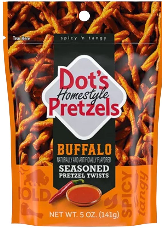 DOT'S HOMESTYLE PRETZELS Buffalo Seasoned Pretzel Twists, 5 oz bag 80148 (10-Pack)