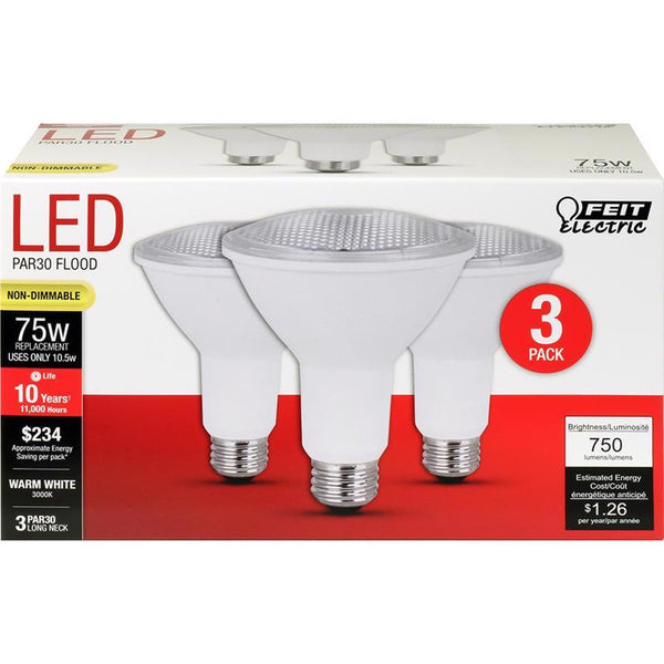 Feit Electric PAR30L7510KLED3 10.5 Watt PAR30 Warm White LED Non-Dimmable Light Bulb 3 Pack