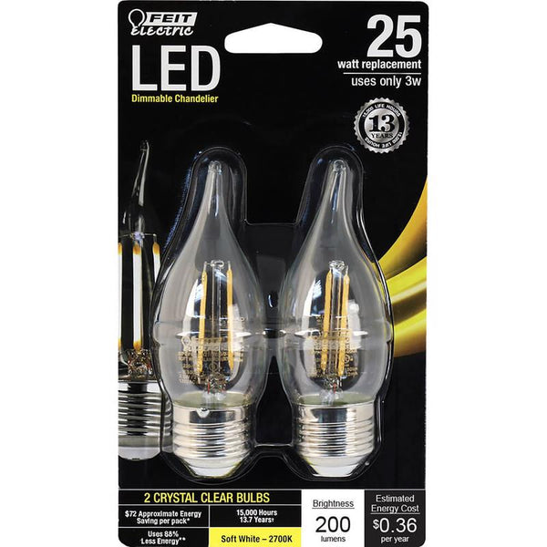 Feit Electric 3405073 25 W 120 VAC 200 lumens 2700 K Dimmable LED Bulb BPEFC25927CAFL2