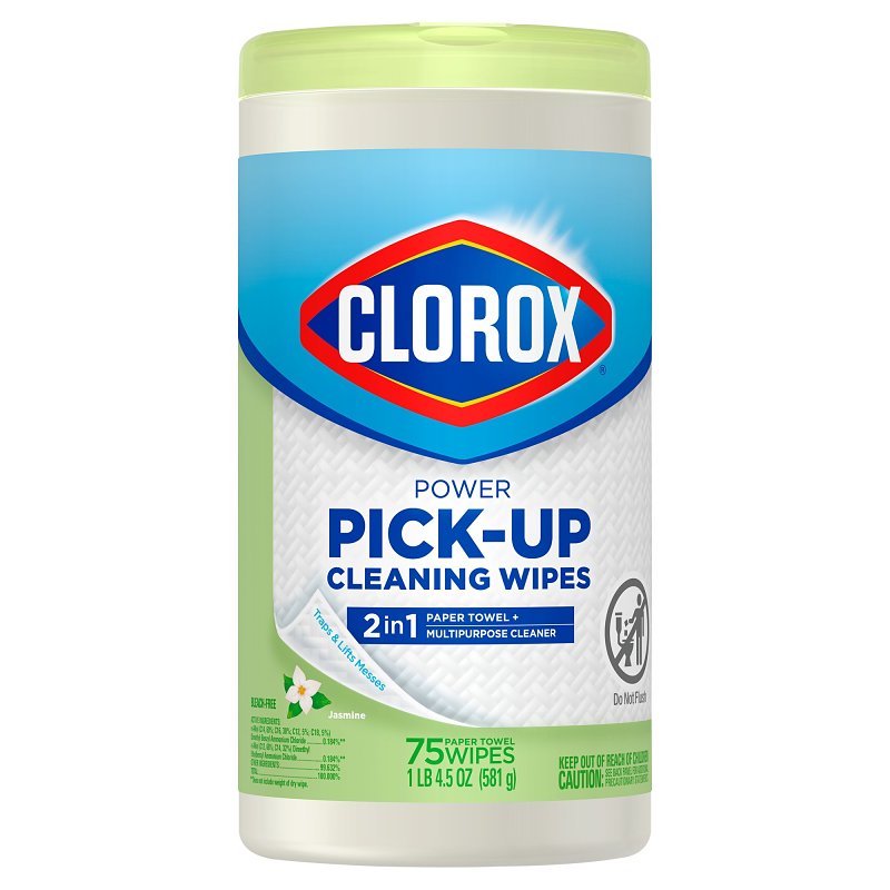 CLOROX Power Pick-Up Cleaning Wipes, Jasmine, 75 Paper Towel Wipes (Pack May Vary) 32579