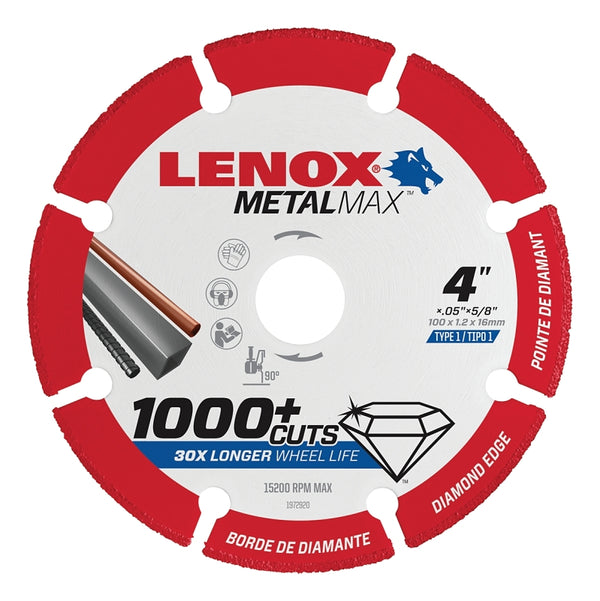 LENOX Tools METALMAX Cut Off Wheel, Diamond Edge, 4-Inch x 5/8-Inch (1972920)