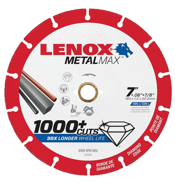 LENOX Tools METALMAX Cut Off Wheel, Diamond Edge, 7-Inch x 7/8-Inch (1972924)