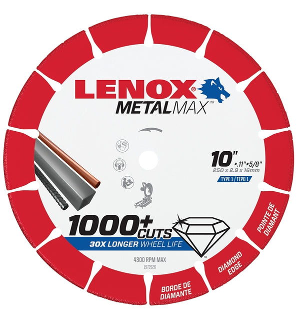 LENOX Tools METALMAX Cut Off Wheel, Diamond Edge, 10-Inch x 5/8-Inch (1972926)