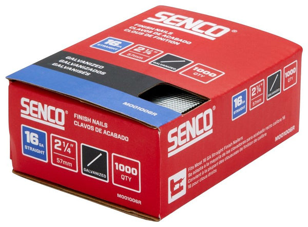 SENCO M001006R Finish Nail | Straight Strip | 16 GA | 2-1/4 Inch Length | Galvanized | 1,000 Count
