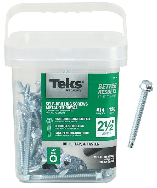 ITW Brands 21358 Zinc Plated 120 Pack, 14 x 2.5,Teks Steel Hex Head Self Drilling Screws, 1/4-14" x 2-1/2"