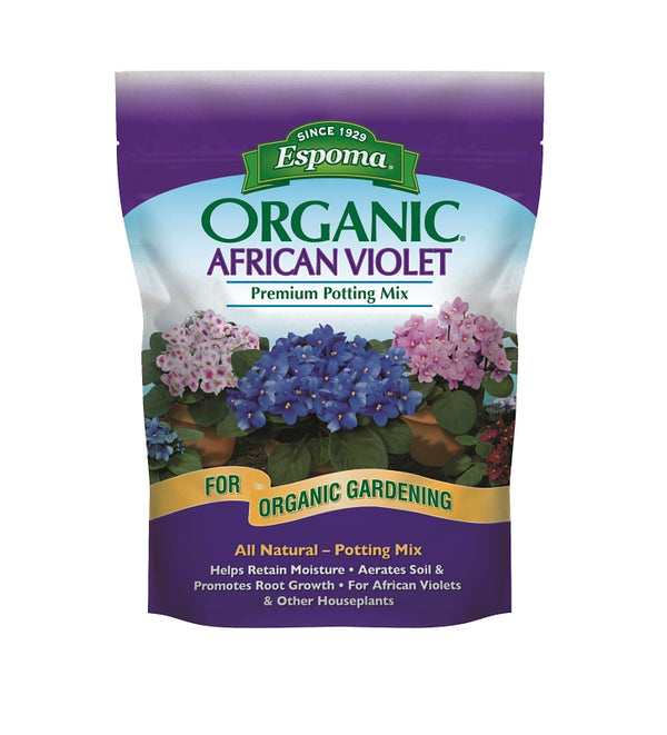 Espoma Organic Natural and Organic Premium Potting Soil Mix for African Violets and All Indoor Flowering Houseplants. for Organic Gardening. 4 Quart Bag AV4