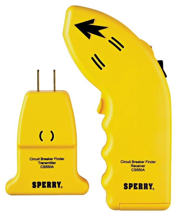 Sperry Instruments CS550A Circuit Breaker Finder, Quickly Locate AC Circuits/Fuses, Visual LED, Plug Style Transmitter/Auto-Sensing Receiver, 80-140V, Yellow