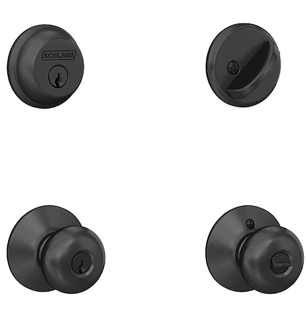 Schlage FB50 N G PLY 622 Single Cylinder Deadbolt and Keyed Entry Plymouth Knob, Matte Black FB50VPLY622
