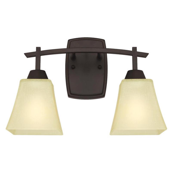 Westinghouse 6307400 Midori Two-Light Indoor Wall Fixture, Finish Linen, Oil Rubbed Bronze - Amber Glass