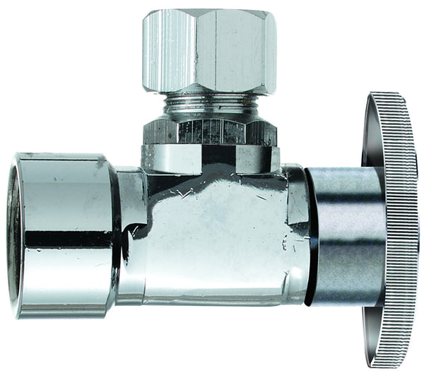 Plumb Pak PP20050LF 1/4 Turn Angle Shut-Off Valve, 3/8 X 3/8 In, Fip X Od, Body, Chrome Plated, 3/8" x 3/8"