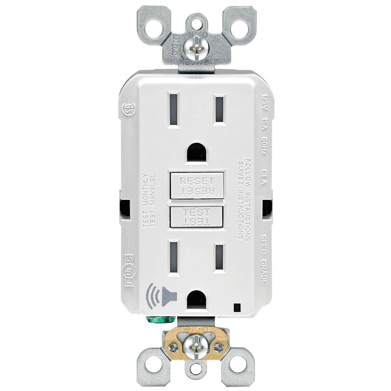 Leviton SmartlockPro 15 Amp 125-Volt Self-Test Tamper-Resistant GFCI Outlet with Audible Trip Alert, White