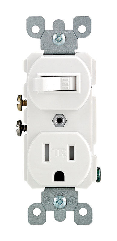 Leviton R62-T5225-0WS 15 Amp White Toggle Switch & Receptacle Combination