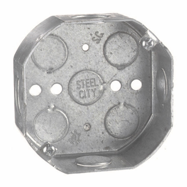 Steel City 54151-3/4 Outlet Box, Octagon, Drawn Construction, 4-Inch Diameter by 1-1/2-Inch Depth, Galvanized, 50-Pack