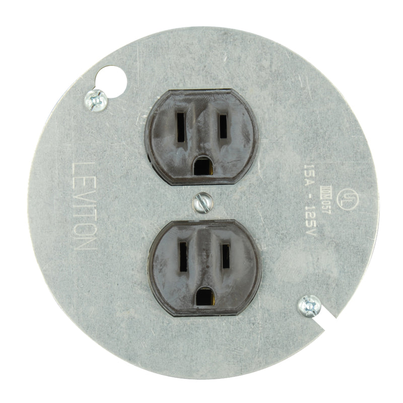 Leviton 1228 15 Amp 125 Volt, Duplex Receptacle, with 4" Metal Cover, Residential Grade, Grounding, Brown
