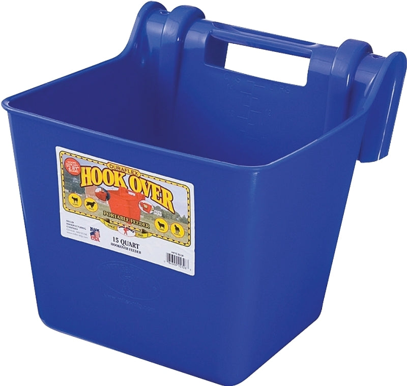 Little Giant Plastic Hook Over Feeder (Blue) Heavy Duty Mountable Livestock & Pet Feed Bucket (15 Quart) (Item No. HF15BLUE)