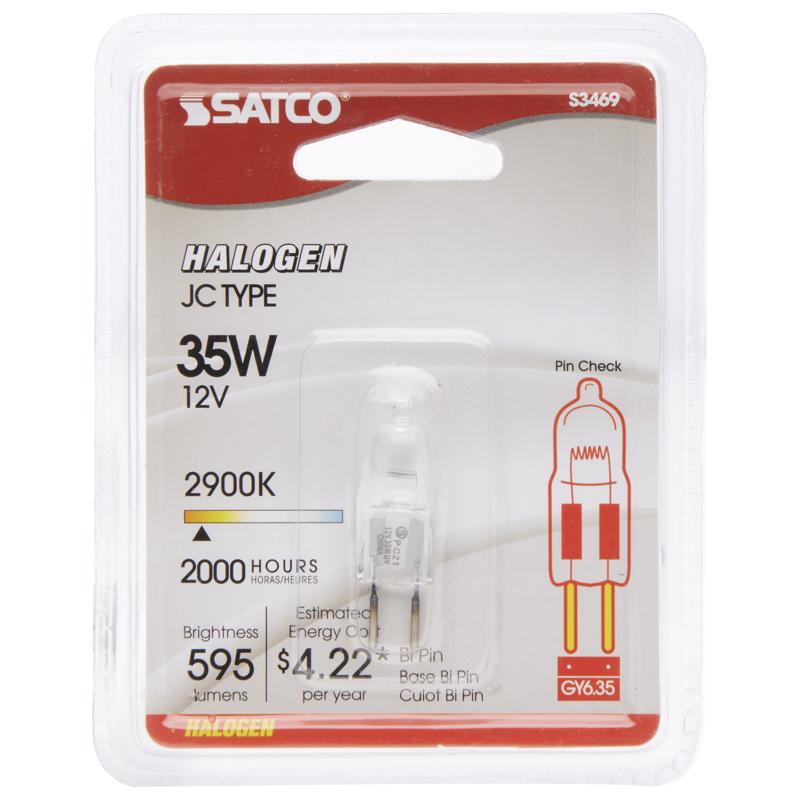 Satco S3469 1/Card 12V 35-Watt T4 GY6.35 Base Light Bulb, Clear
