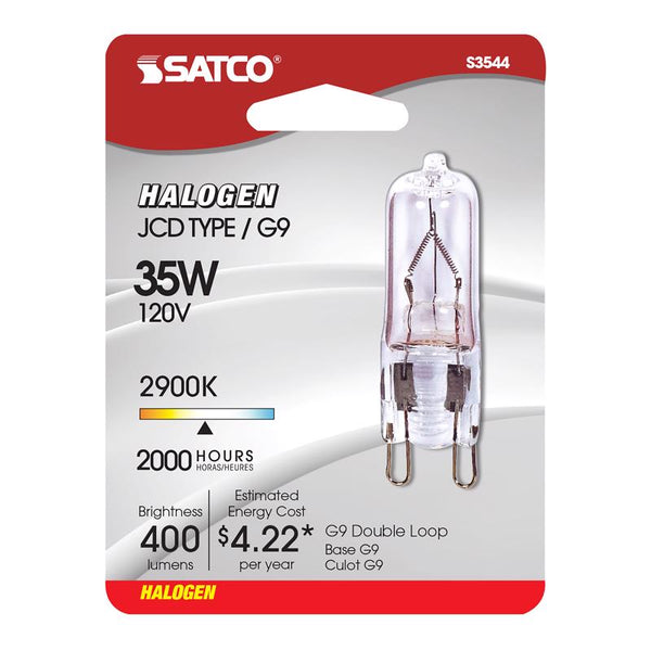 Satco S3544 1/Card 120V 35-Watt T4 G9 Base Light Bulb, Clear