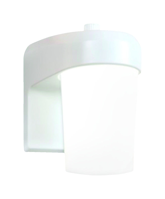 HALO FE 1-Light White LED Outdoor Lantern Sconce with Dusk to Dawn