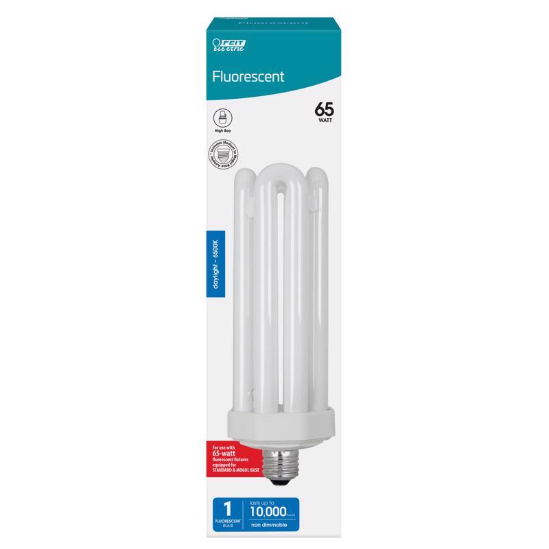 Feit Electric CFL Quad Tube Light Bulb, 300W Equivalent, E26 Base with Mogul Base Adapter, 65-Watt CFL Light Bulb for Residential & Commercial Use, 6500K Daylight, 10,000-Hour Lifespan, PLF65/65/G2