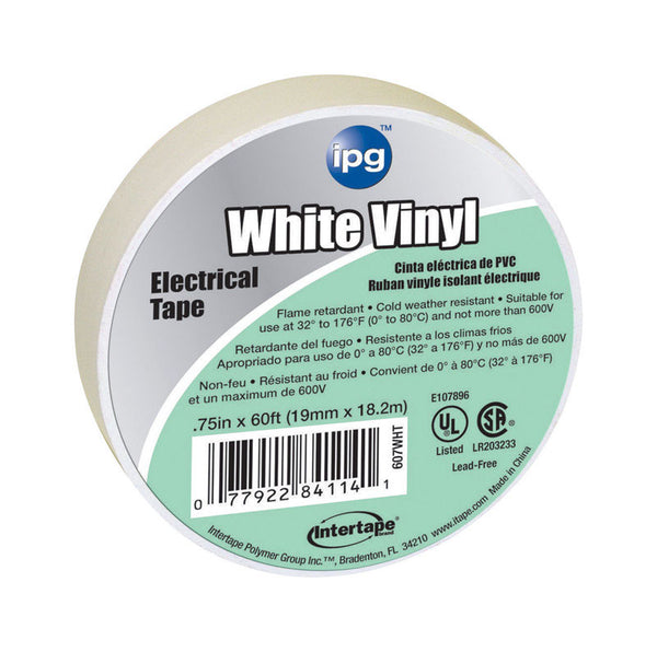 IPG Medium Grade Vinyl Electrical Tape, 0.75'' x 60 ft, White 607WHT