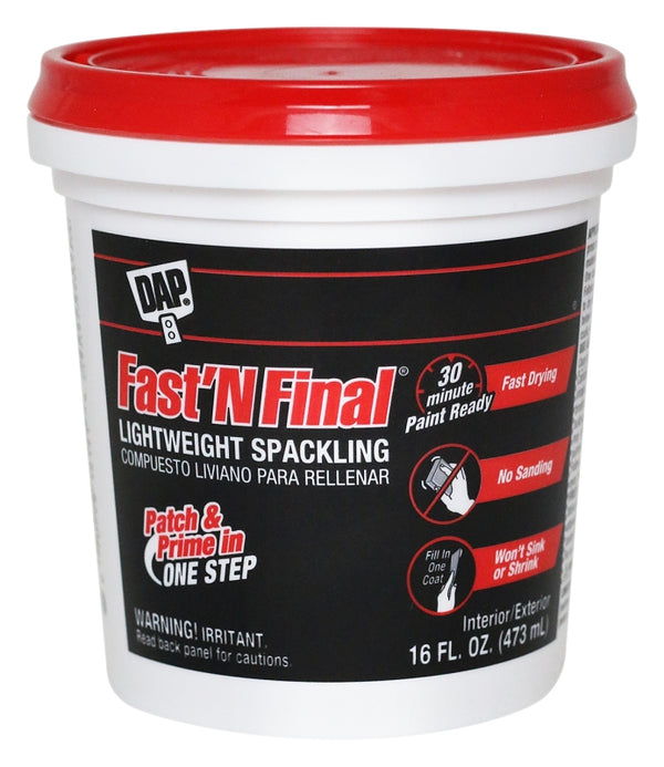 Dap 12141 Fast'N Final Spackling Interior and Exterior White 16 Fl Oz (Pack of 1)
