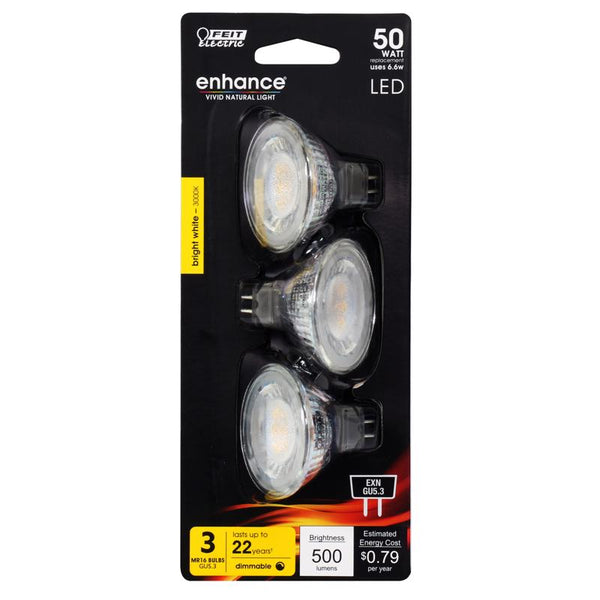 FEIT Electric Enhance GU5.3 E26 (Medium) LED Bulb Bright White 50 Watt Equivalence 3 pk BPEXN/930CA/3