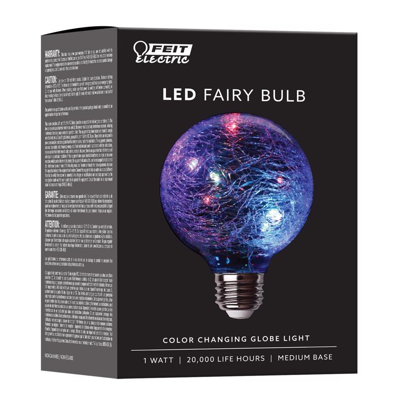 Feit Electric FY/G25/RGB/CR/LED 1W Decorative Fairy RGB Crackle Glass Magical Glow G25 LED Light Bulb, 4.9'' H x 3.1'' D, Multi-Color